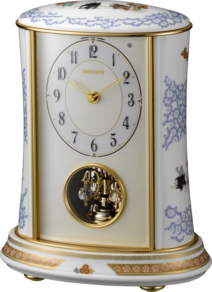 香蘭社・リズム時計共同開発品　回転飾り置き時計　ハイクオリティコレクション　染錦遊犬の図701　リズム時計　4RH701HG04　無料名入れ