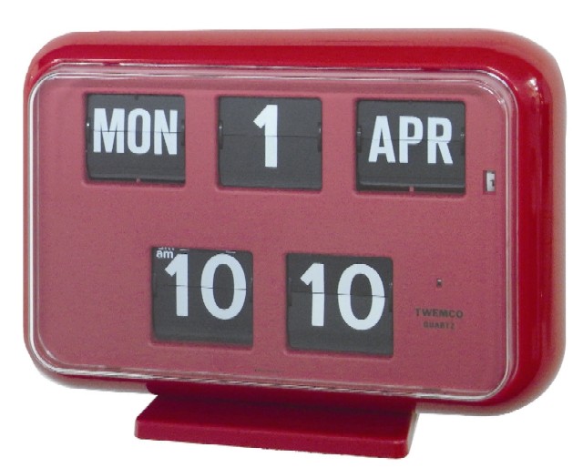TWEMCO QD-35レッド カレンダークロック/置き掛け兼用時計 インテリア